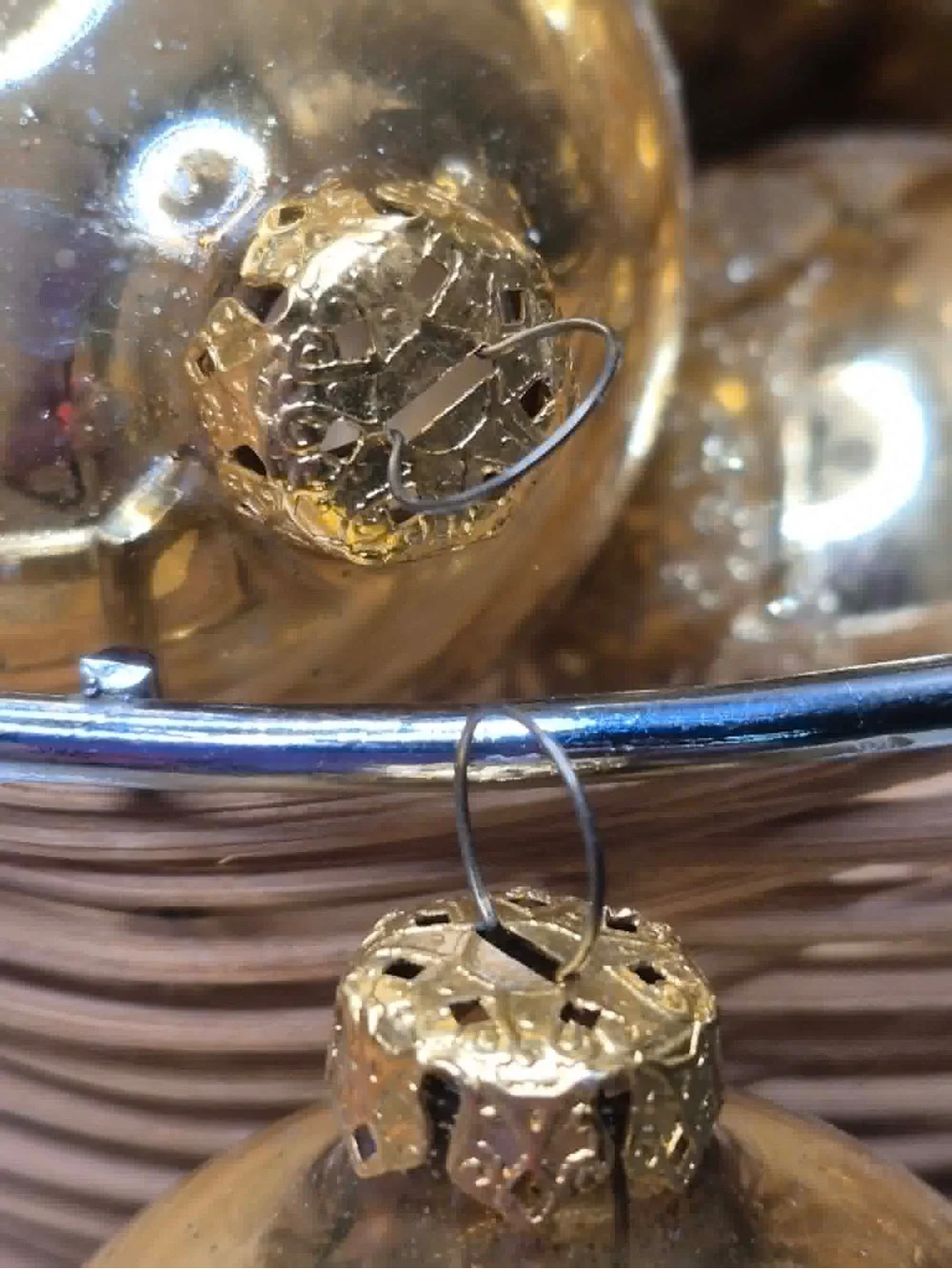 MCM Vintage Gold Mica on Mercury Glass Christmas Ornaments Set 7 - West Germany